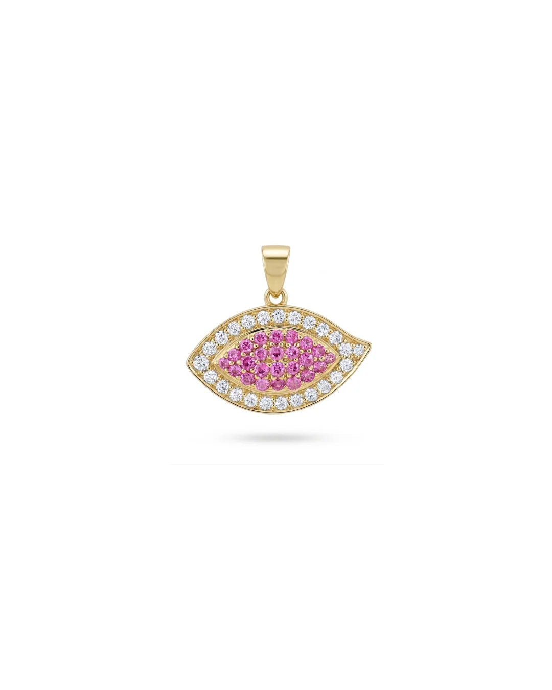 Pink Sapphire & Diamond Evil Eye Pendant / Yellow gold